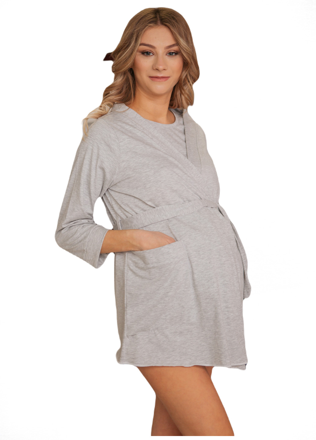 6503(99)03 Укороченный халат для беременных и кормящих Серый HN рита (223533253)
