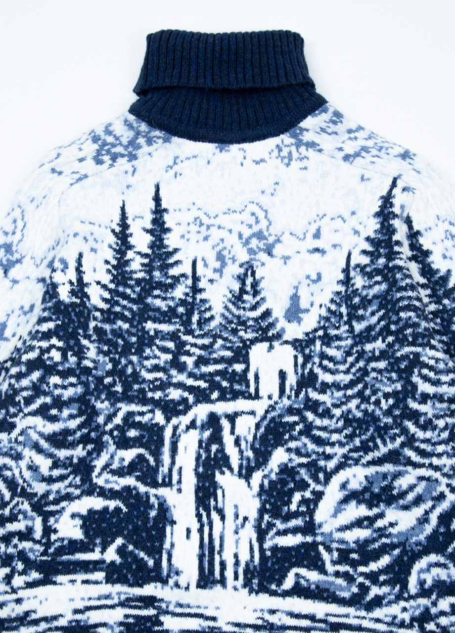 Синій демісезонний светр чоловічий зимовий синій з оленем m-xl Pulltonic