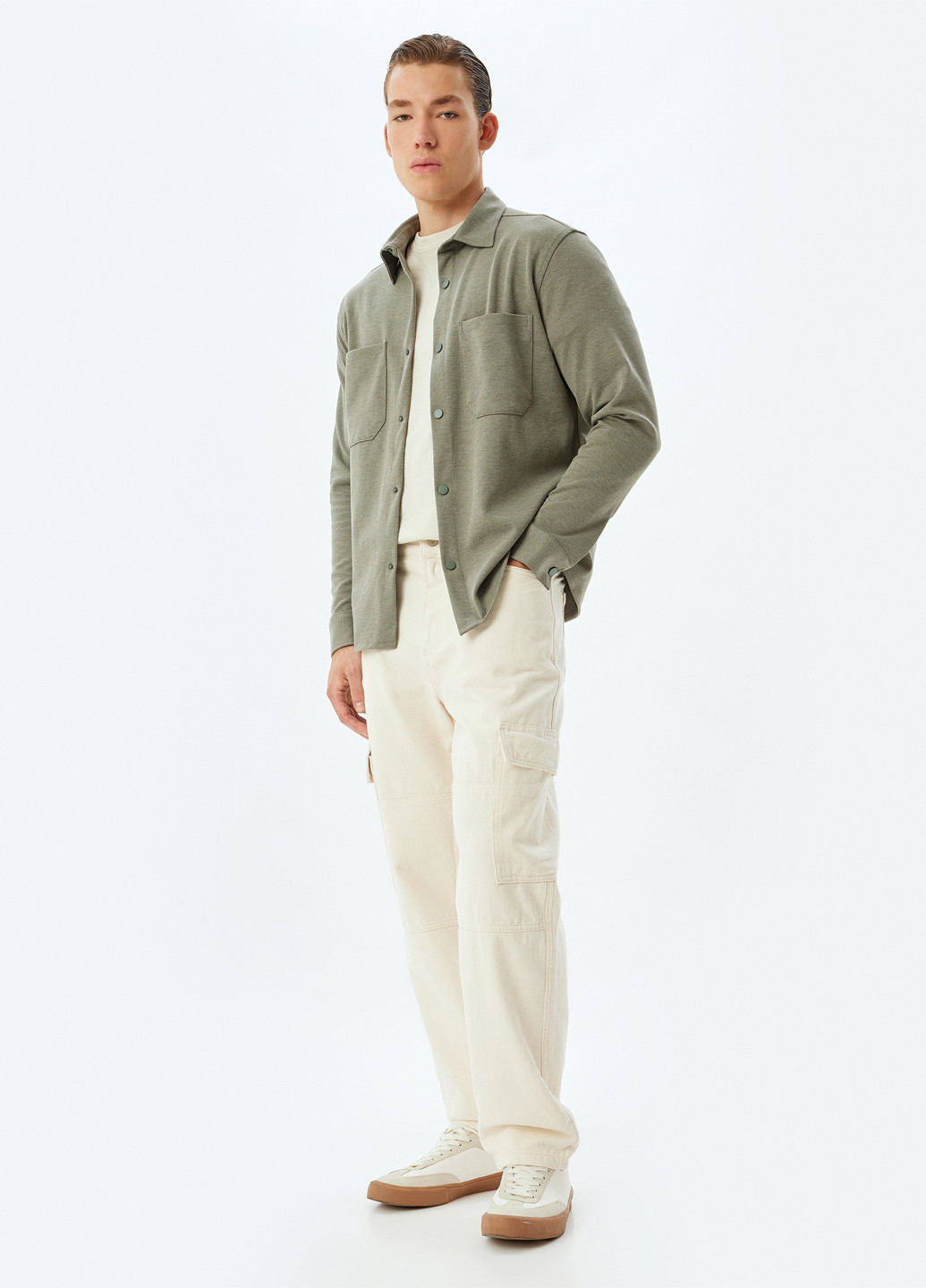 Оливковковая (хаки) кэжуал рубашка меланж KOTON