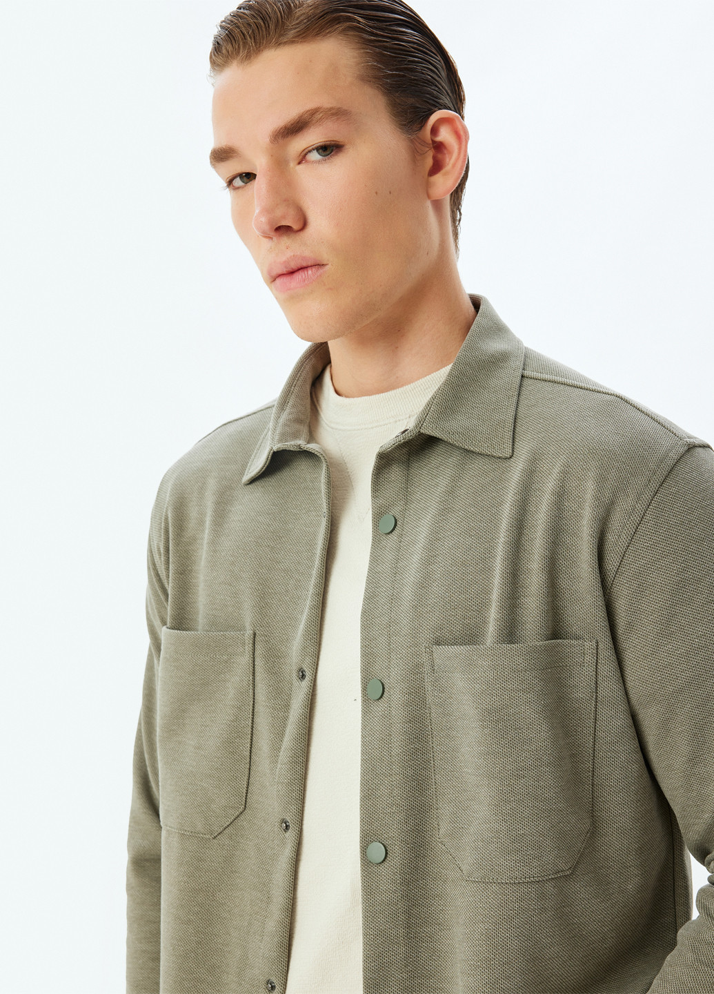 Оливковковая (хаки) кэжуал рубашка меланж KOTON