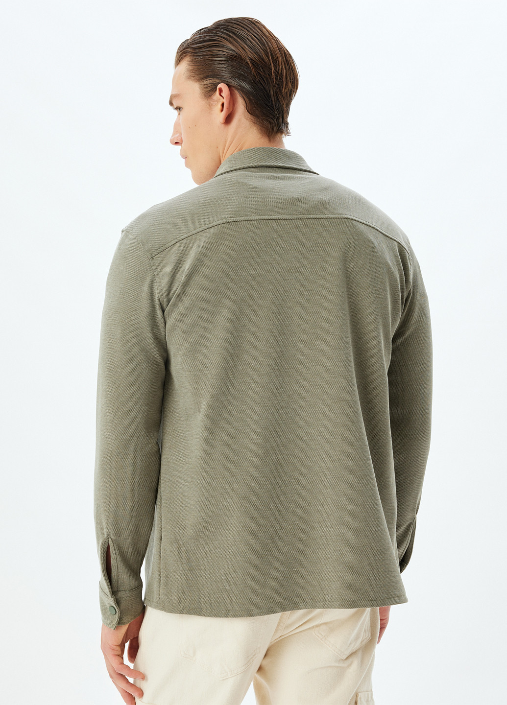 Оливковковая (хаки) кэжуал рубашка меланж KOTON