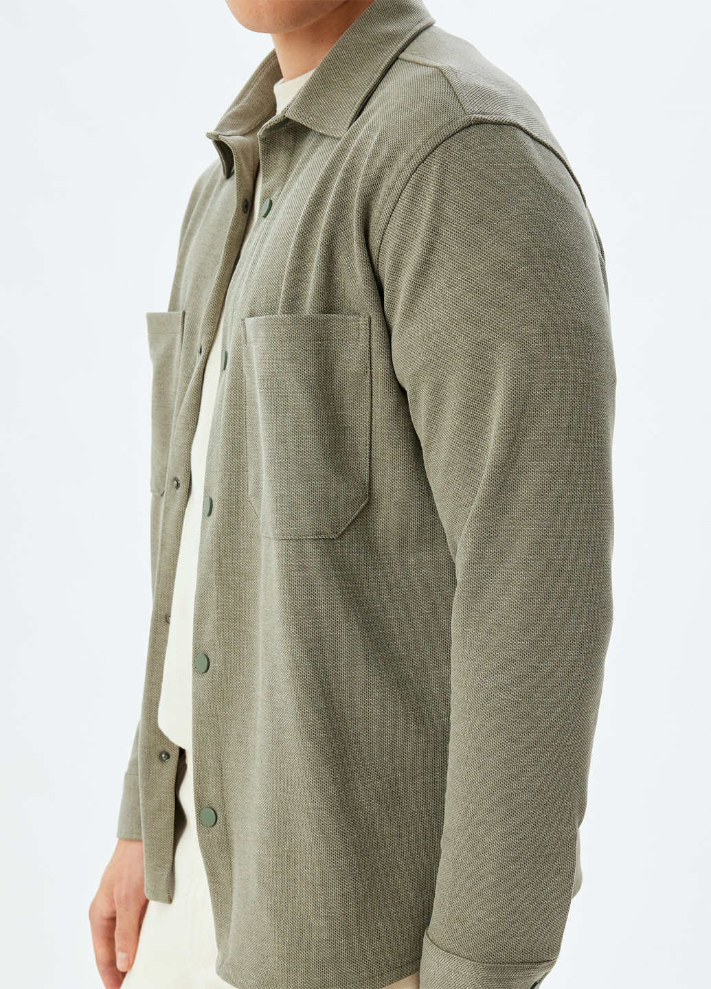 Оливковковая (хаки) кэжуал рубашка меланж KOTON