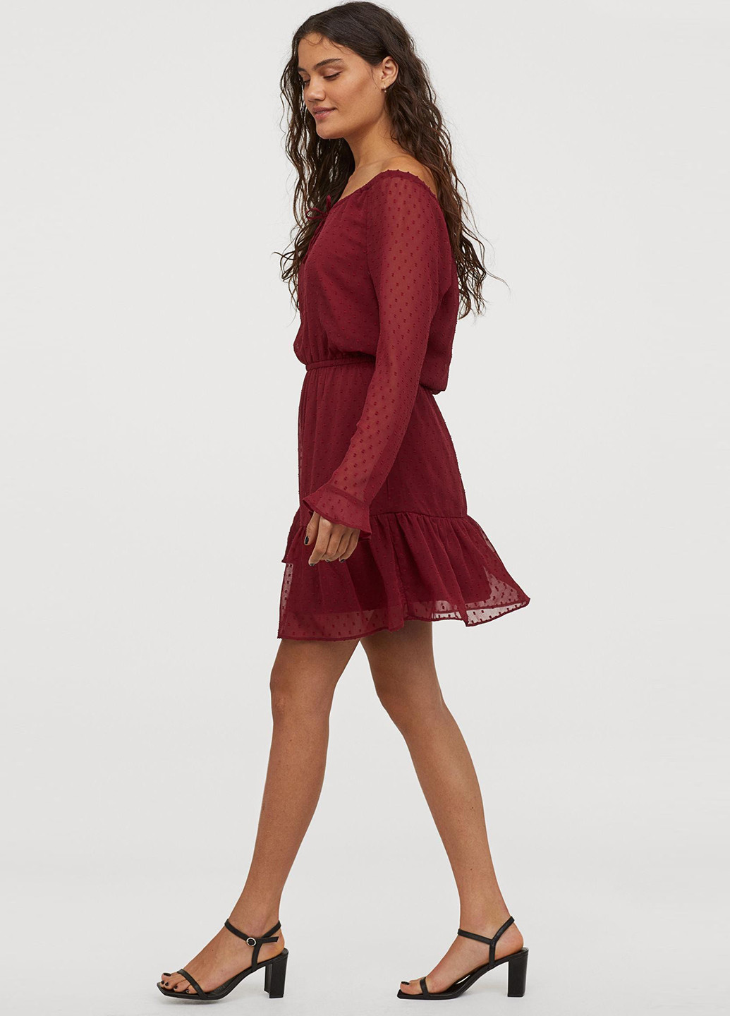 Бордовое кэжуал платье клеш H&M