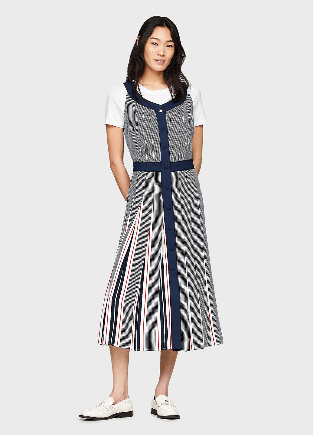 Синее кэжуал платье плиссированное Tommy Hilfiger в полоску