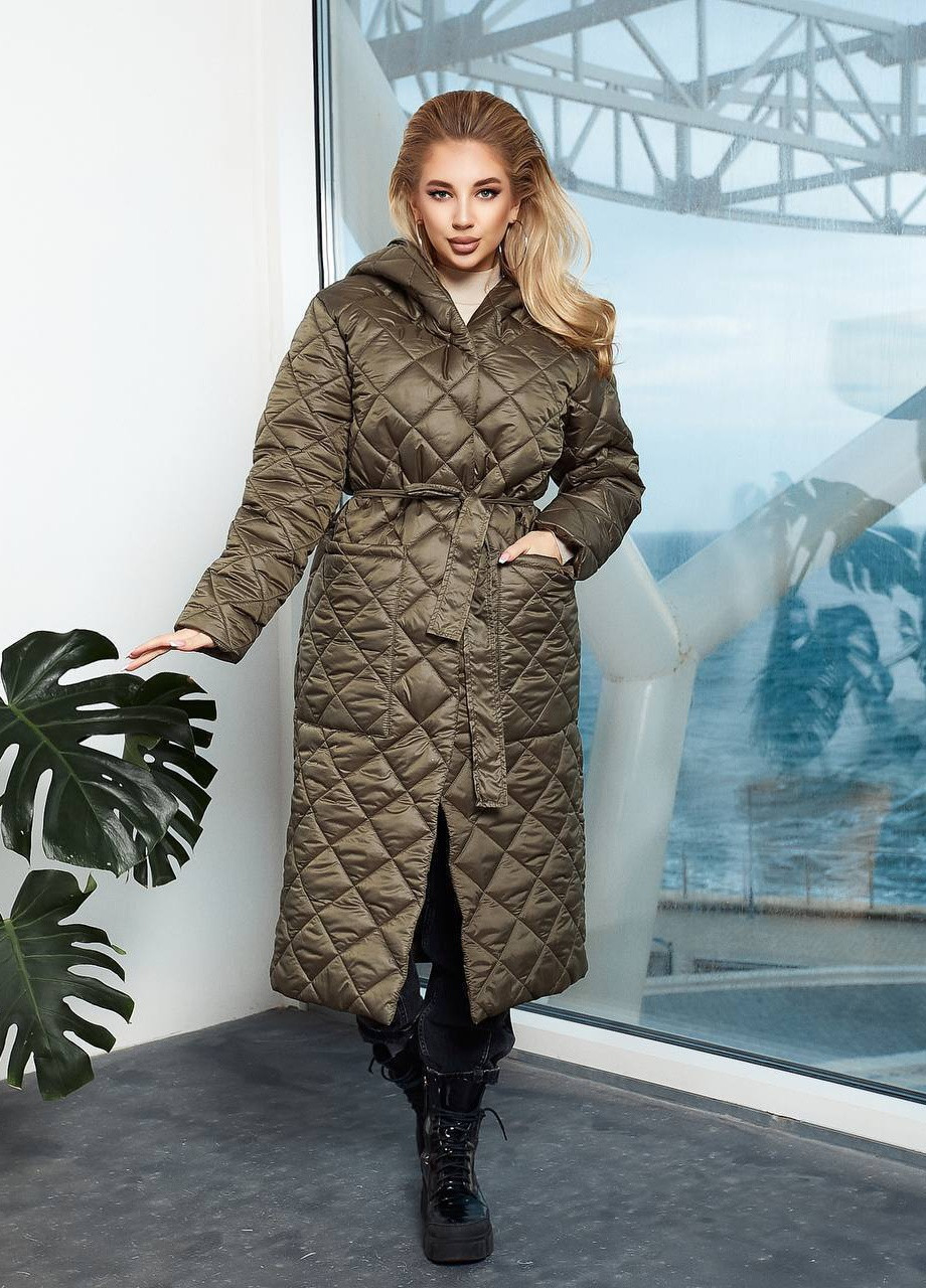 Оливкова (хакі) зимня тепла довга куртка Hand Made