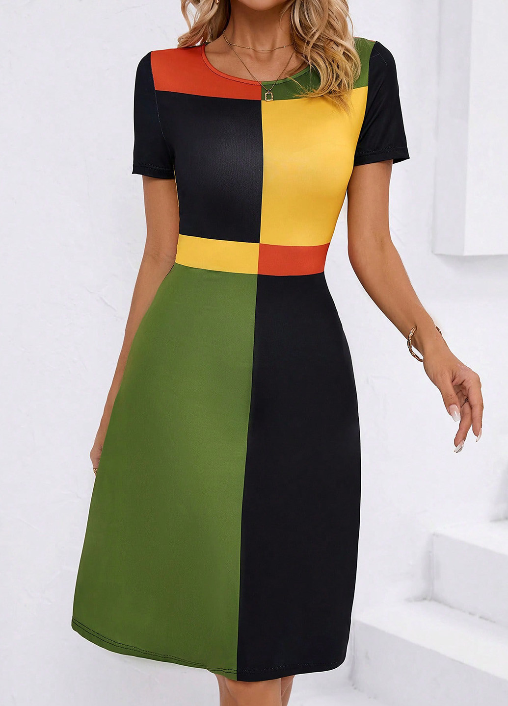 Комбінована кежуал сукня а-силует SHEIN колор блок