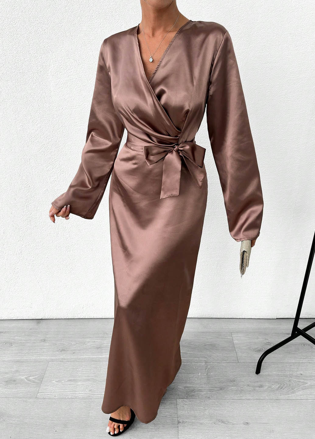 Кавова вечірня сукня кльош SHEIN однотонна