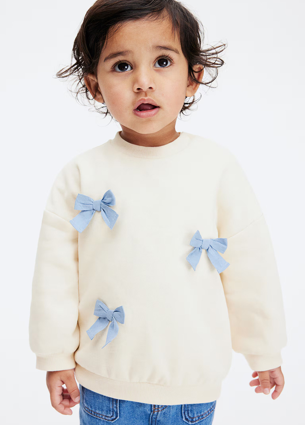 H&M світшот однотонний молочний святковий, кежуал бавовна, трикотаж з начосом