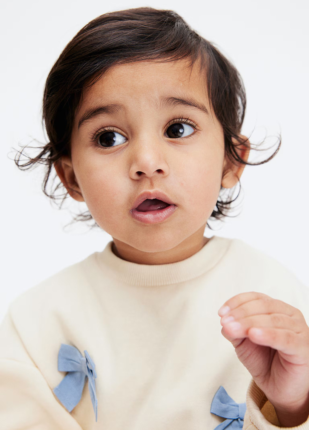 H&M світшот однотонний молочний святковий, кежуал бавовна, трикотаж з начосом