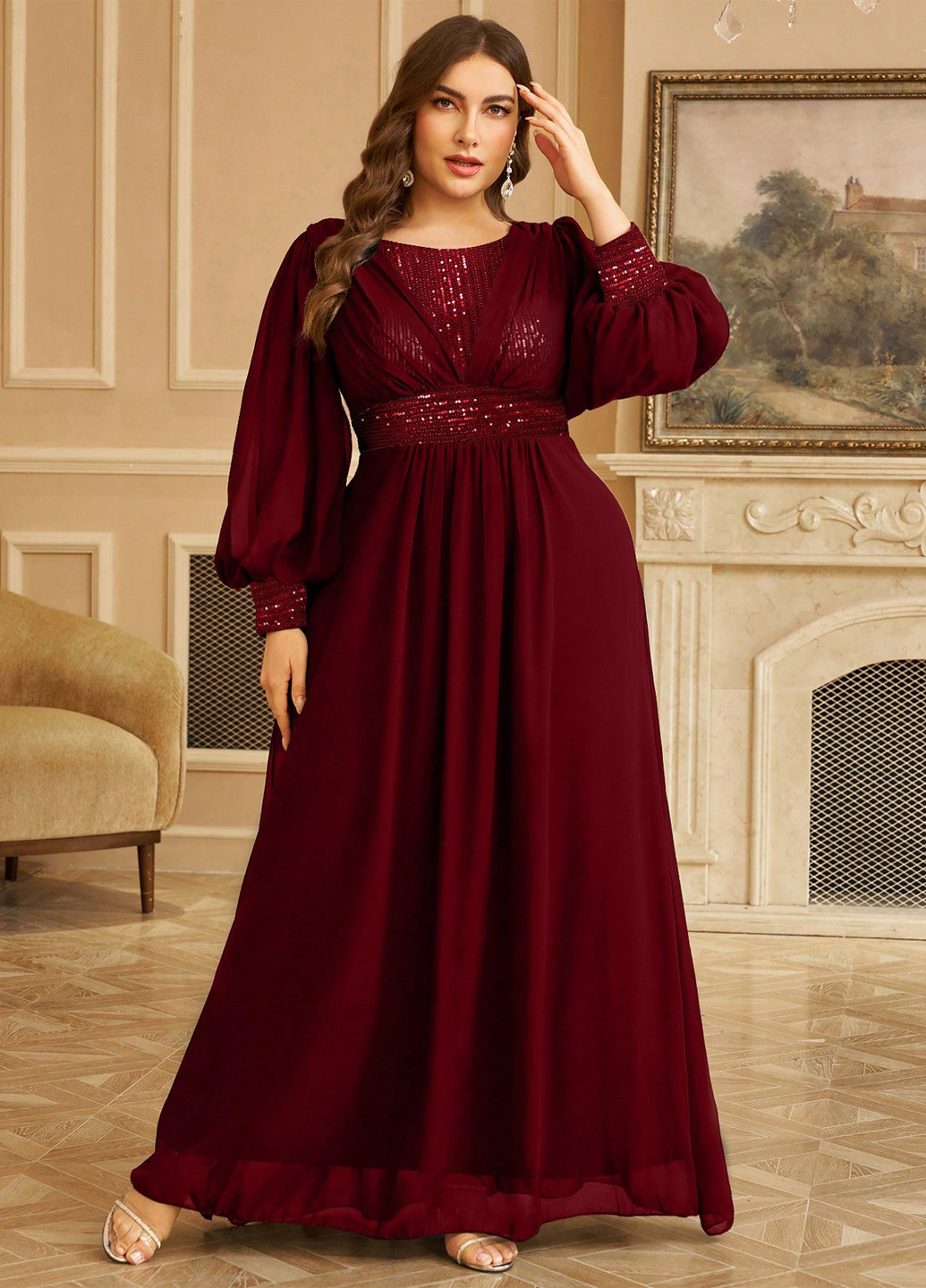 Бордова вечірня сукня кльош SHEIN однотонна