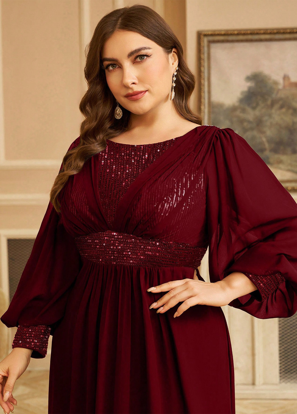 Бордова вечірня сукня кльош SHEIN однотонна