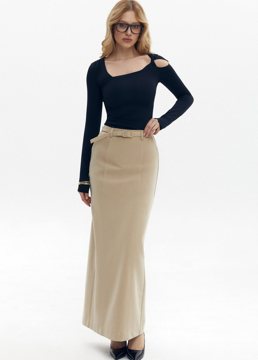 Бежевая кэжуал однотонная юбка Gepur а-силуэта (трапеция)