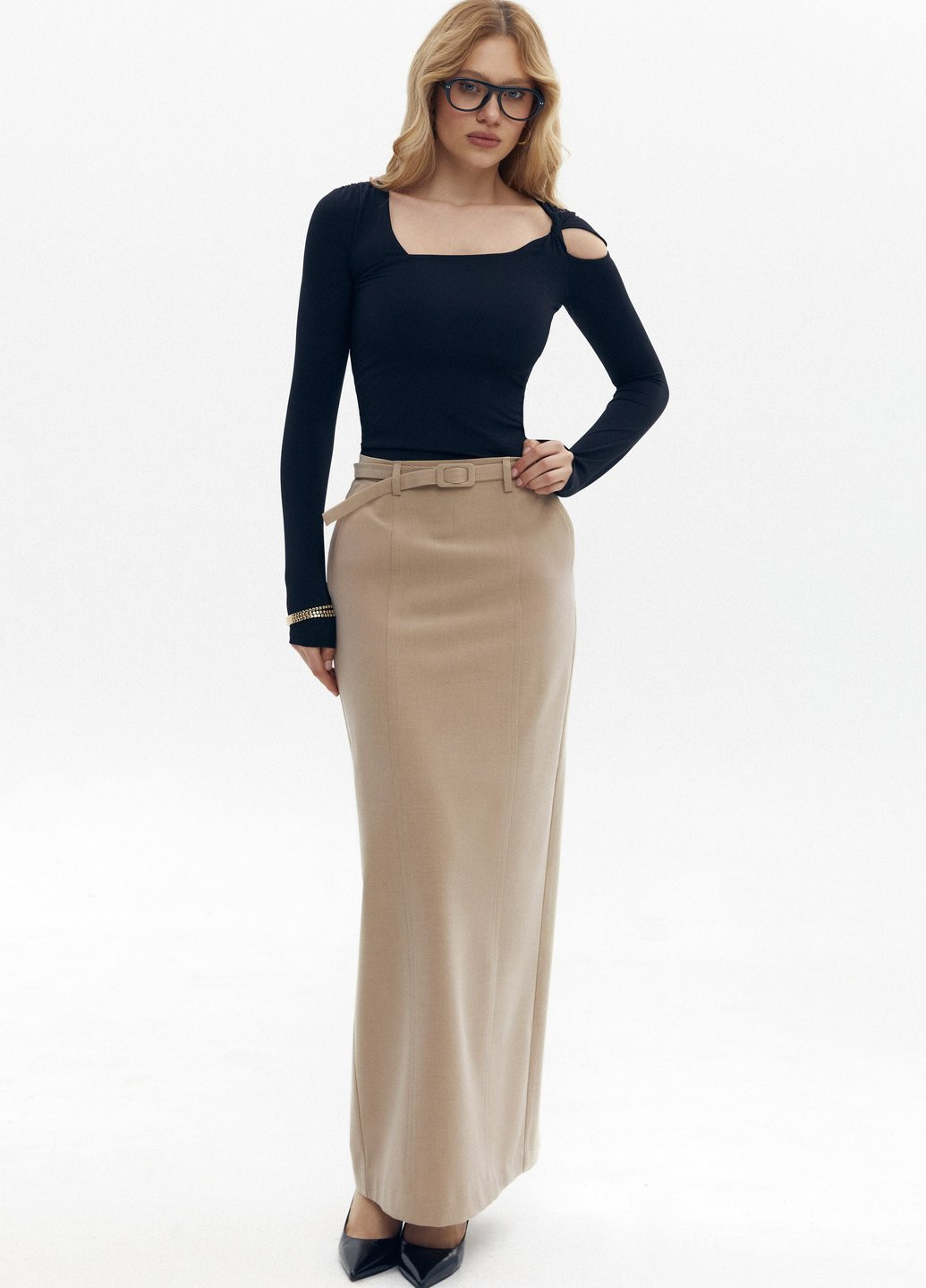Бежевая кэжуал однотонная юбка Gepur а-силуэта (трапеция)