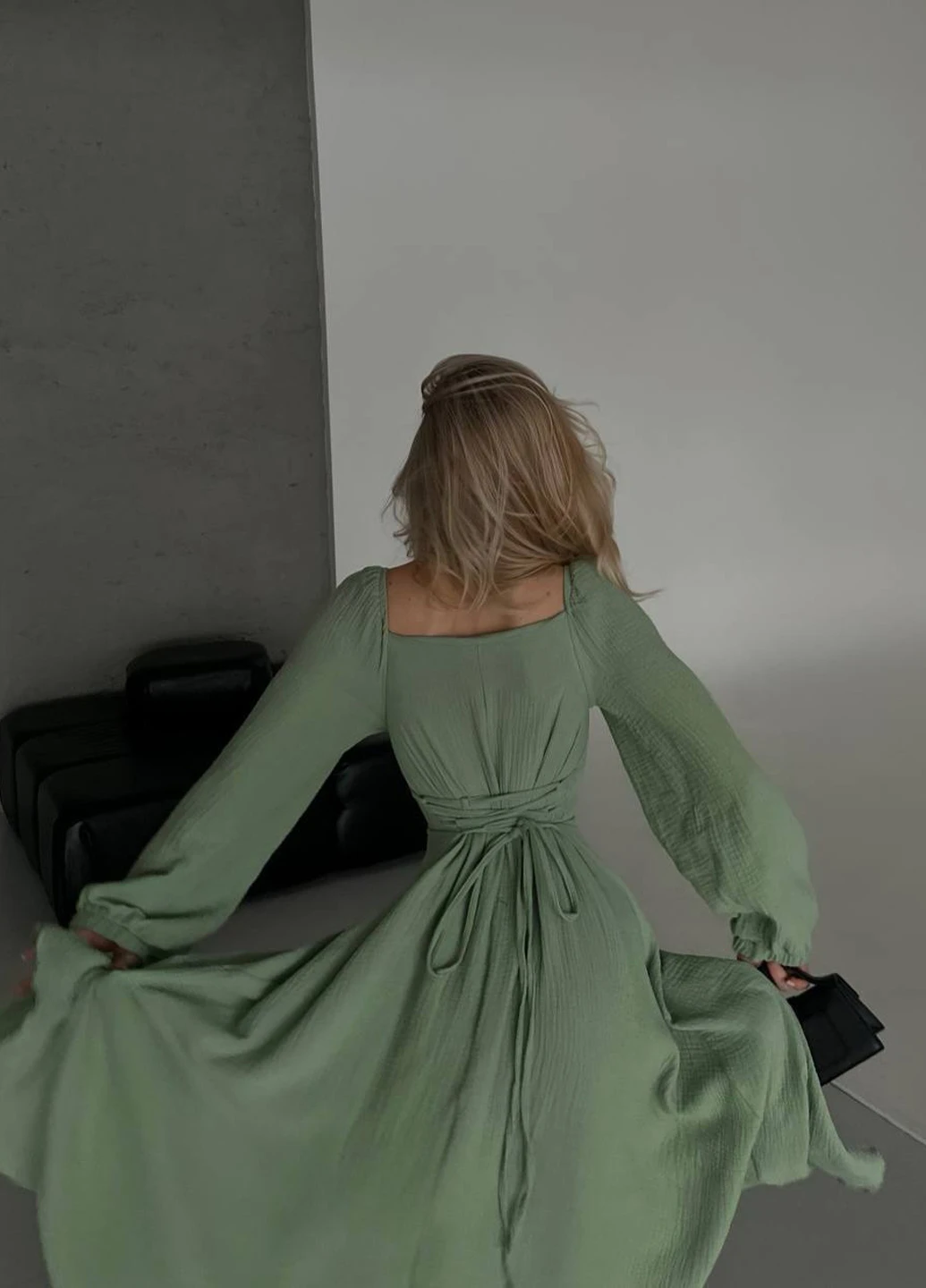 Оливковое кэжуал платье клеш Fashion однотонное