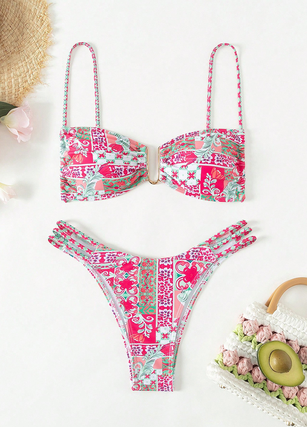 Малиновый летний купальник (лиф, трусики) раздельный SHEIN