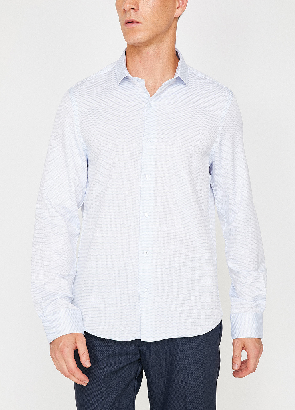 Светло-голубой классическая рубашка с геометрическим узором KOTON