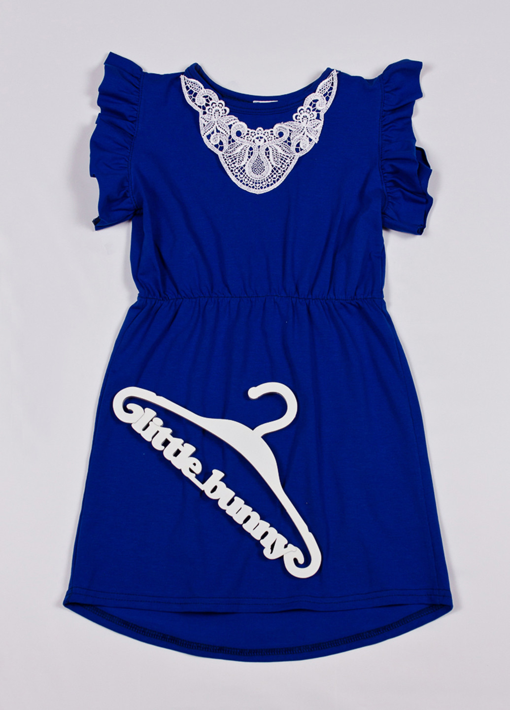 Синее кэжуал платье с коротким рукавом Little Bunny однотонное