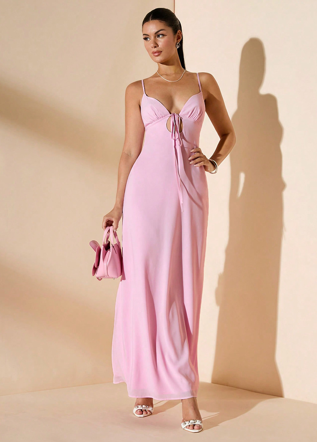 Рожева коктейльна, вечірня сукня з відкритою спиною SHEIN однотонна