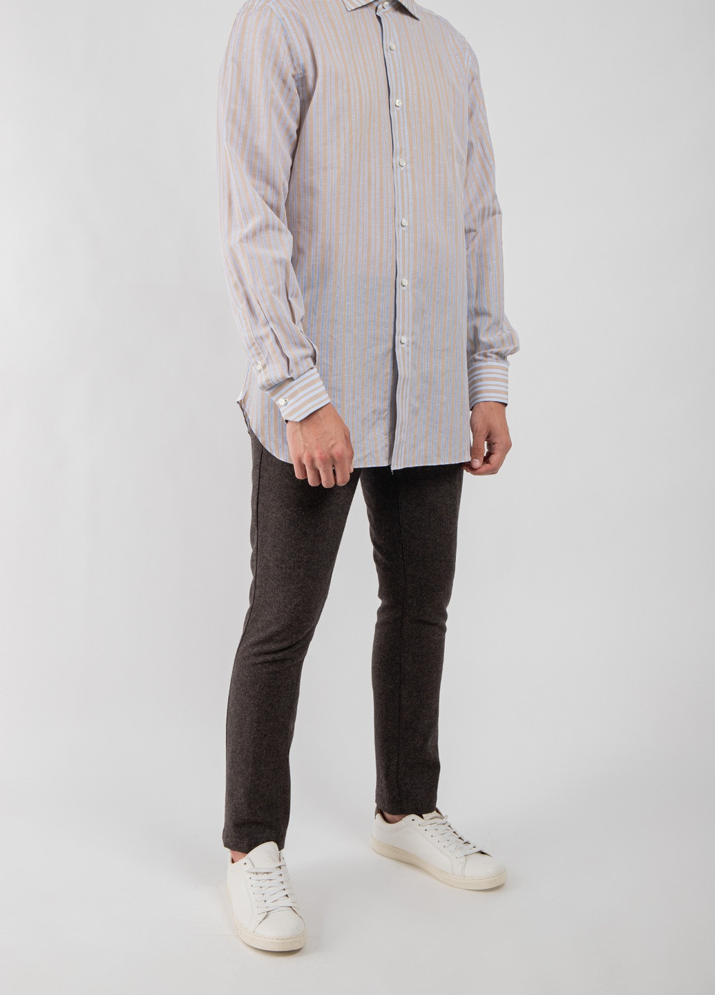 Блакитна бавовняна сорочка в смужку Mattabisch (238026290)