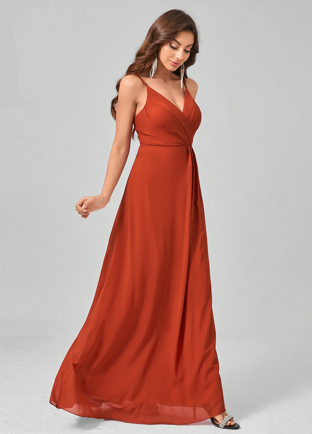 Теракотова вечірня сукня з відкритою спиною SHEIN однотонна