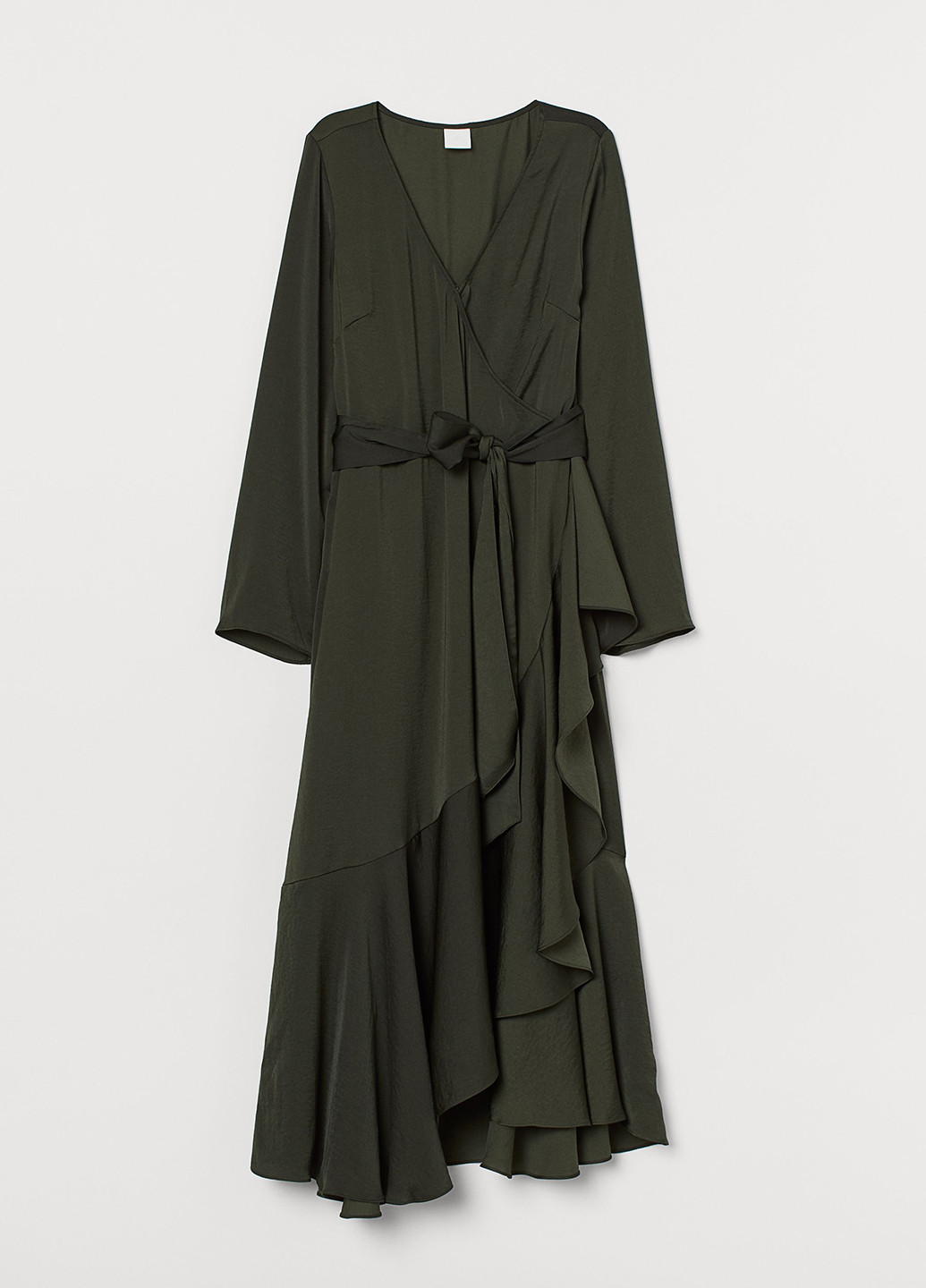 Оливкова кежуал сукня на запах, кльош H&M однотонна