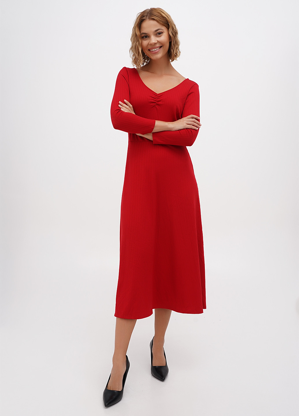 Червона кежуал сукня кльош H&M однотонна