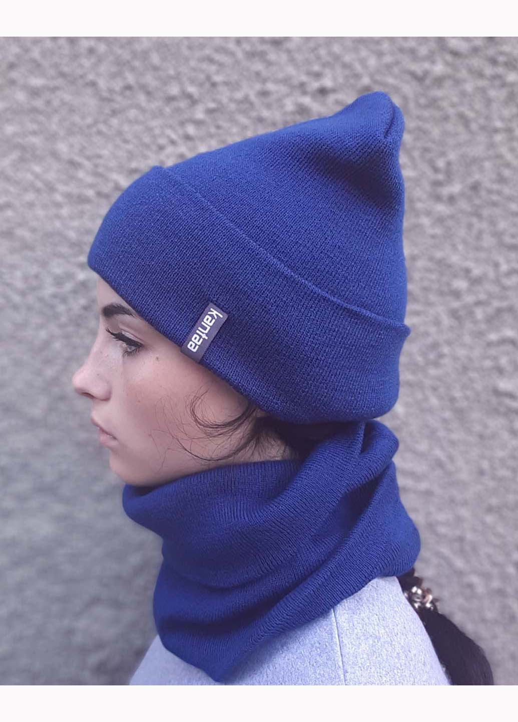Синий демисезонный комплект (шапка, хомут) Канта