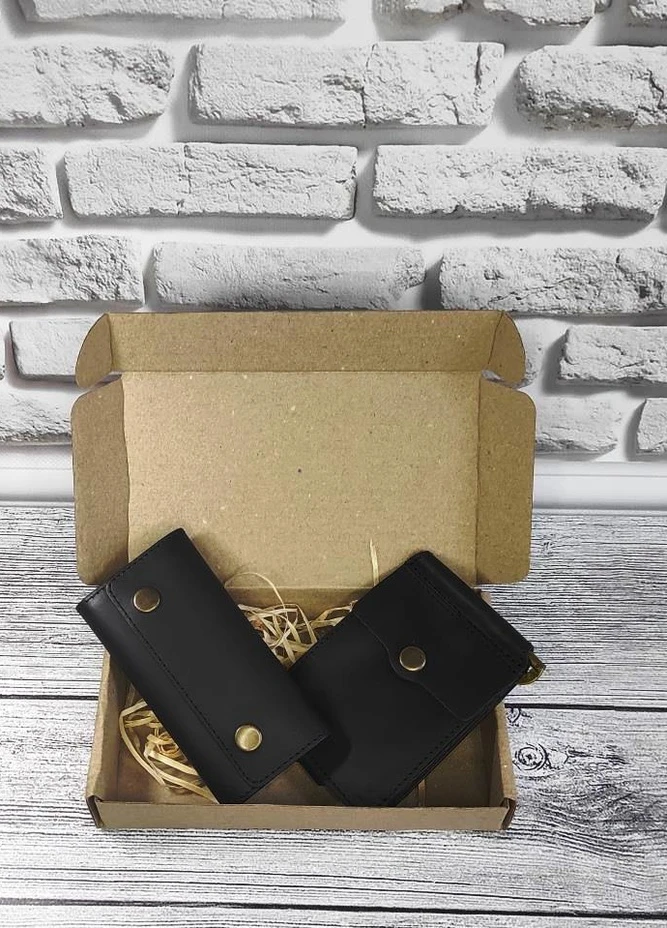 Подарочный набор №8 (зажим + ключница) черный DNK Leather (253933675)