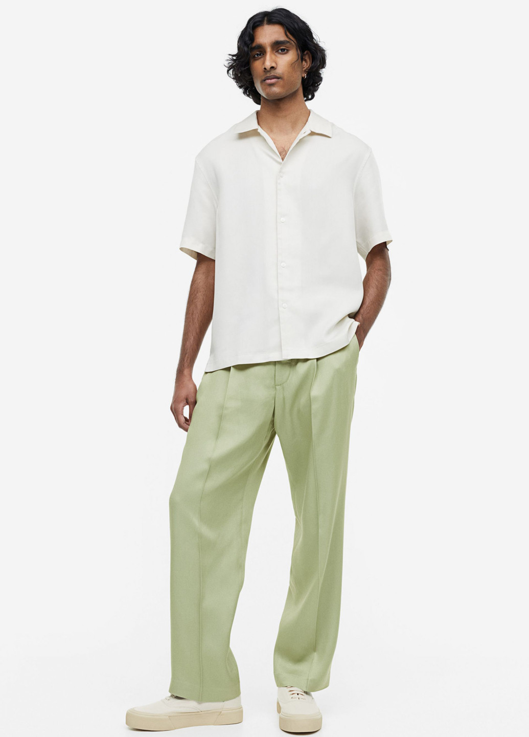 Светло-зеленые кэжуал демисезонные прямые брюки H&M