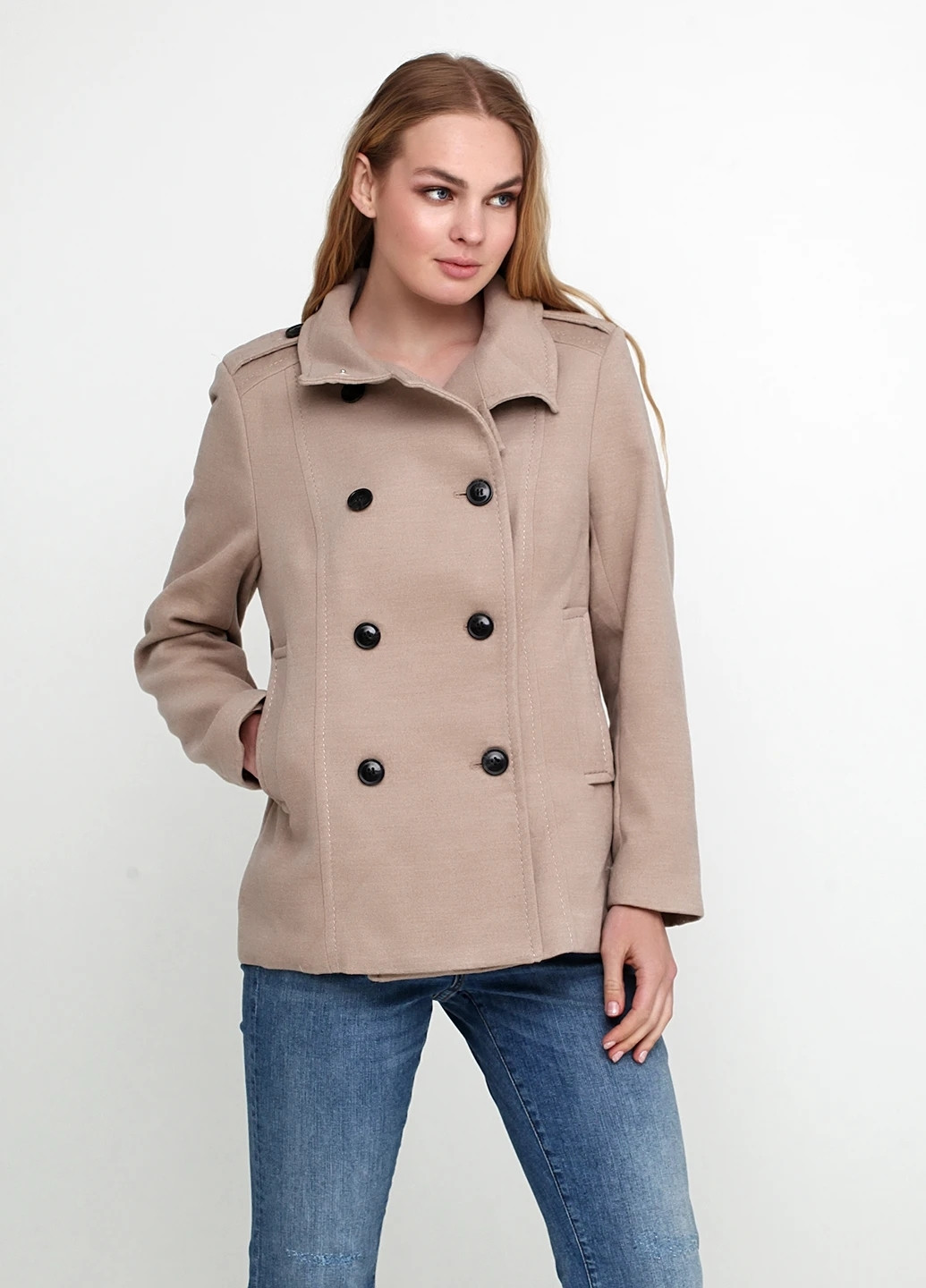Бежевое Кэжуал полупальто двубортное H&M однотонное