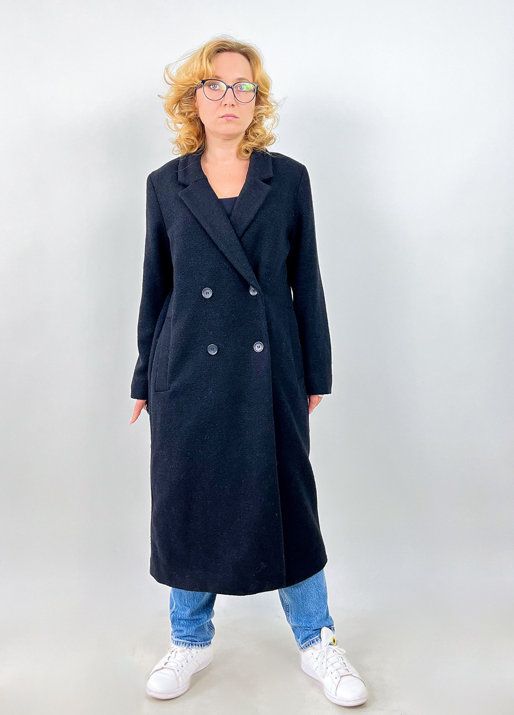 Темно-синее демисезонное Пальто однобортное Monki