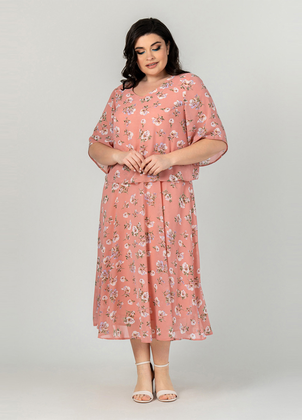Персиковое кэжуал платье клеш A'll Posa с цветочным принтом