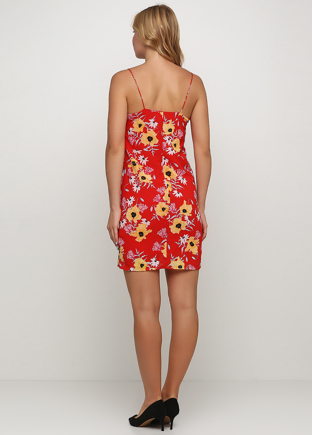 Красное кэжуал платье платье-майка H&M с цветочным принтом
