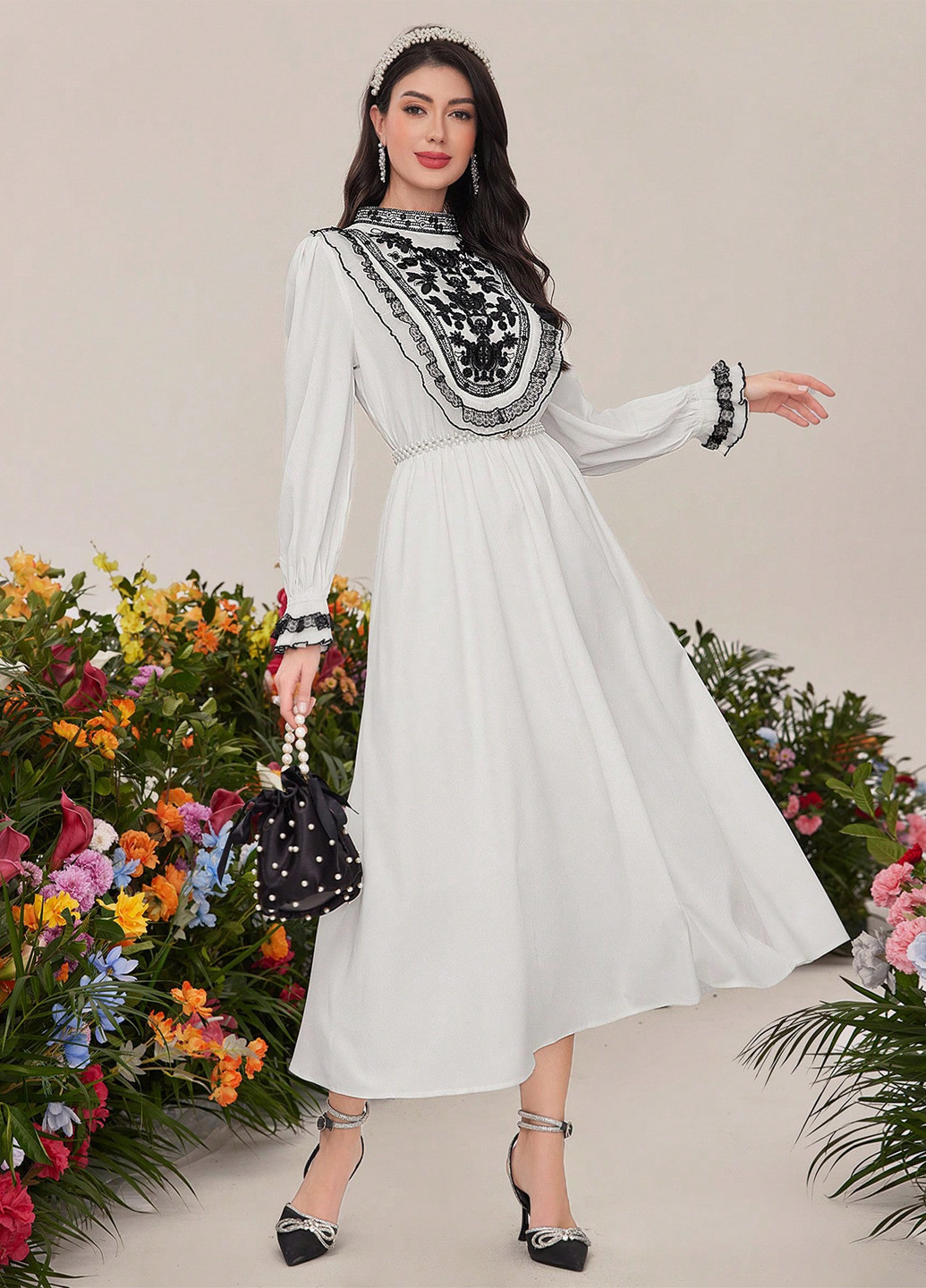 Білий святковий, кежуал сукня кльош SHEIN однотонна