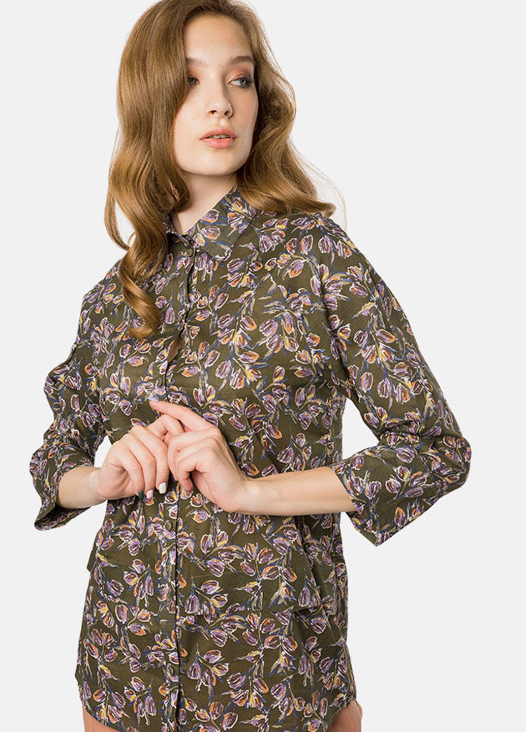 Оливковковая (хаки) кэжуал рубашка с рисунком MR 520
