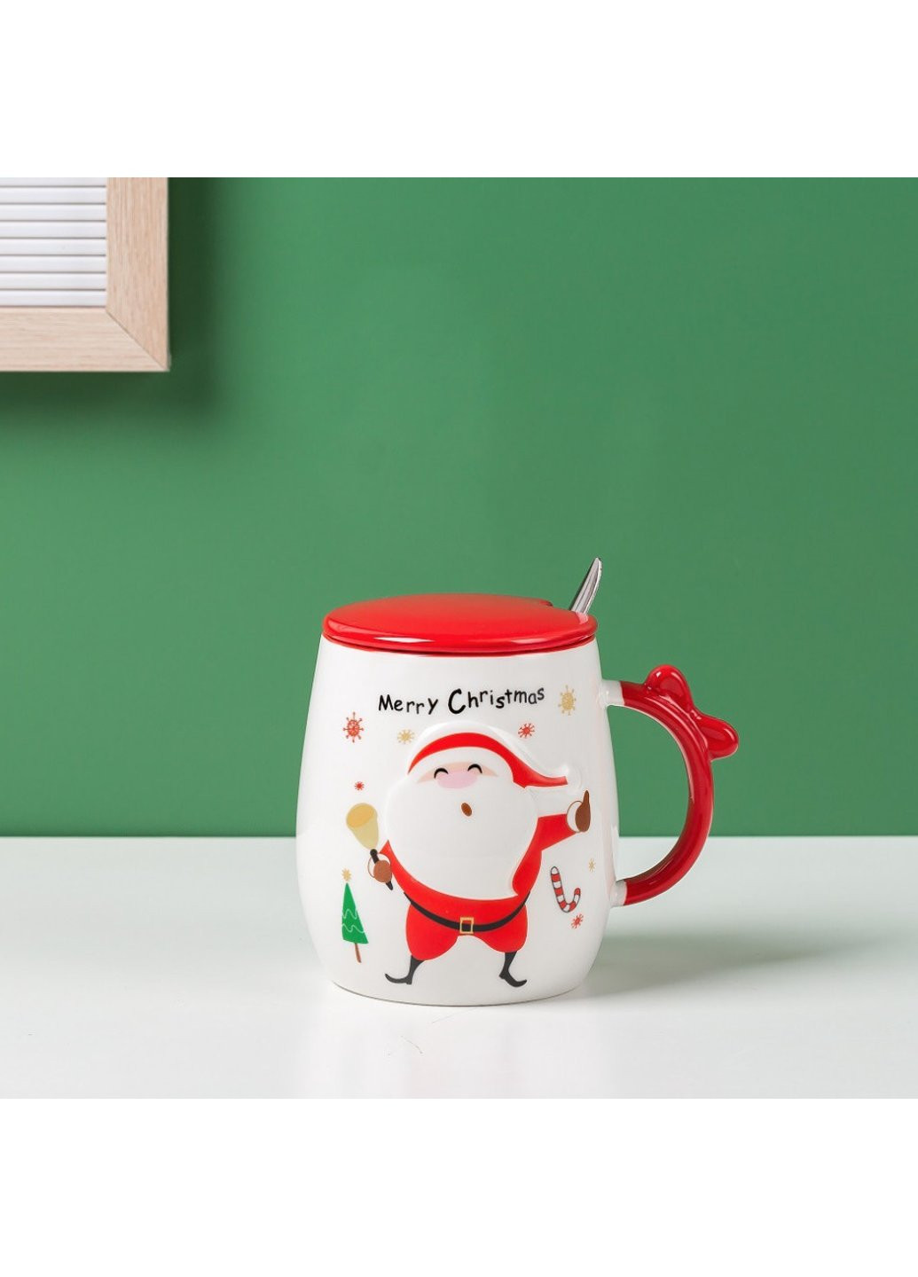 Кружка з кришкою та ложкою Дід Мороз з дзвіночком 5686 420 мл Power (254454427)