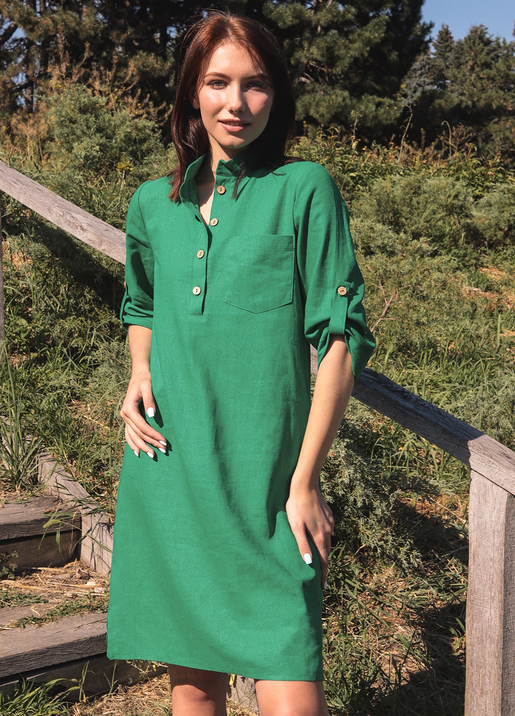 Зеленое кэжуал платье а-силуэт INNOE однотонное