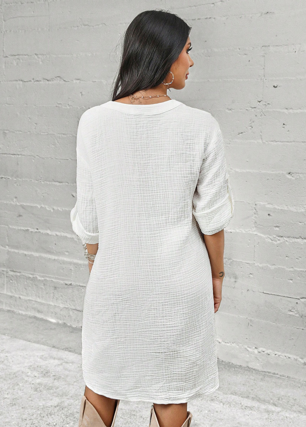 Білий кежуал сукня сукня-сорочка SHEIN однотонна