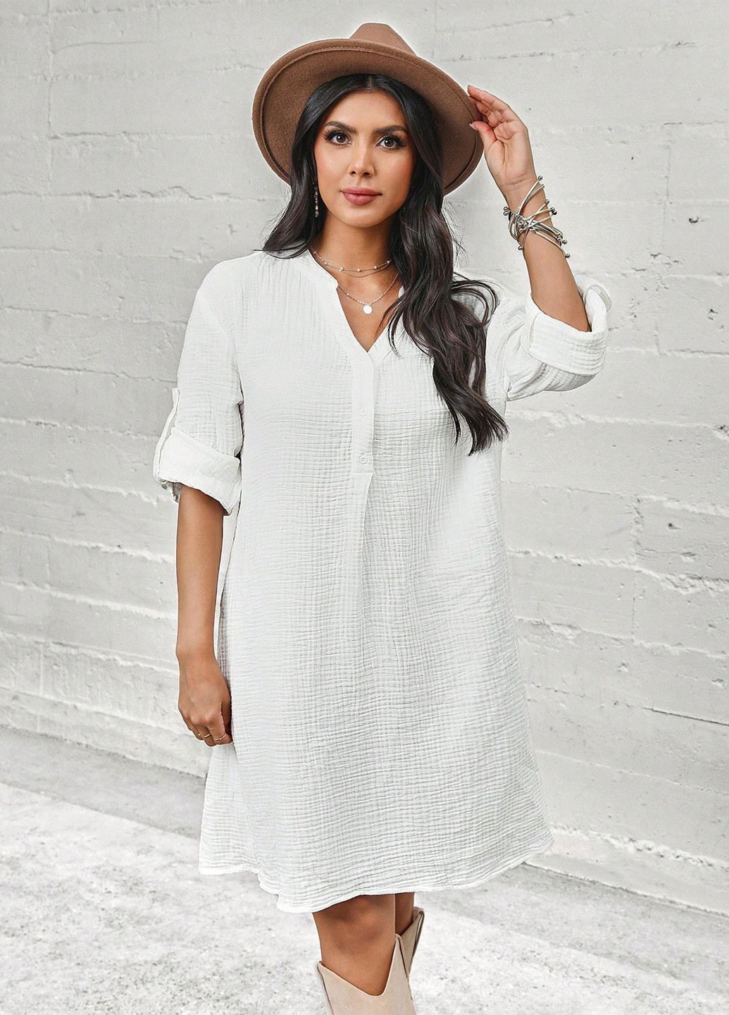 Білий кежуал сукня сукня-сорочка SHEIN однотонна