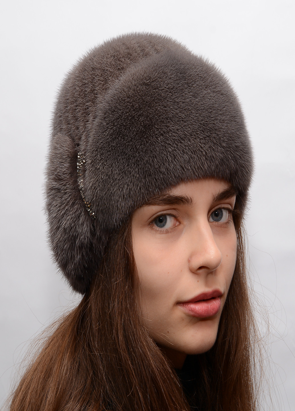 Зимняя женская норковая шапка из вязаного меха Меховой Стиль лобик (199429257)