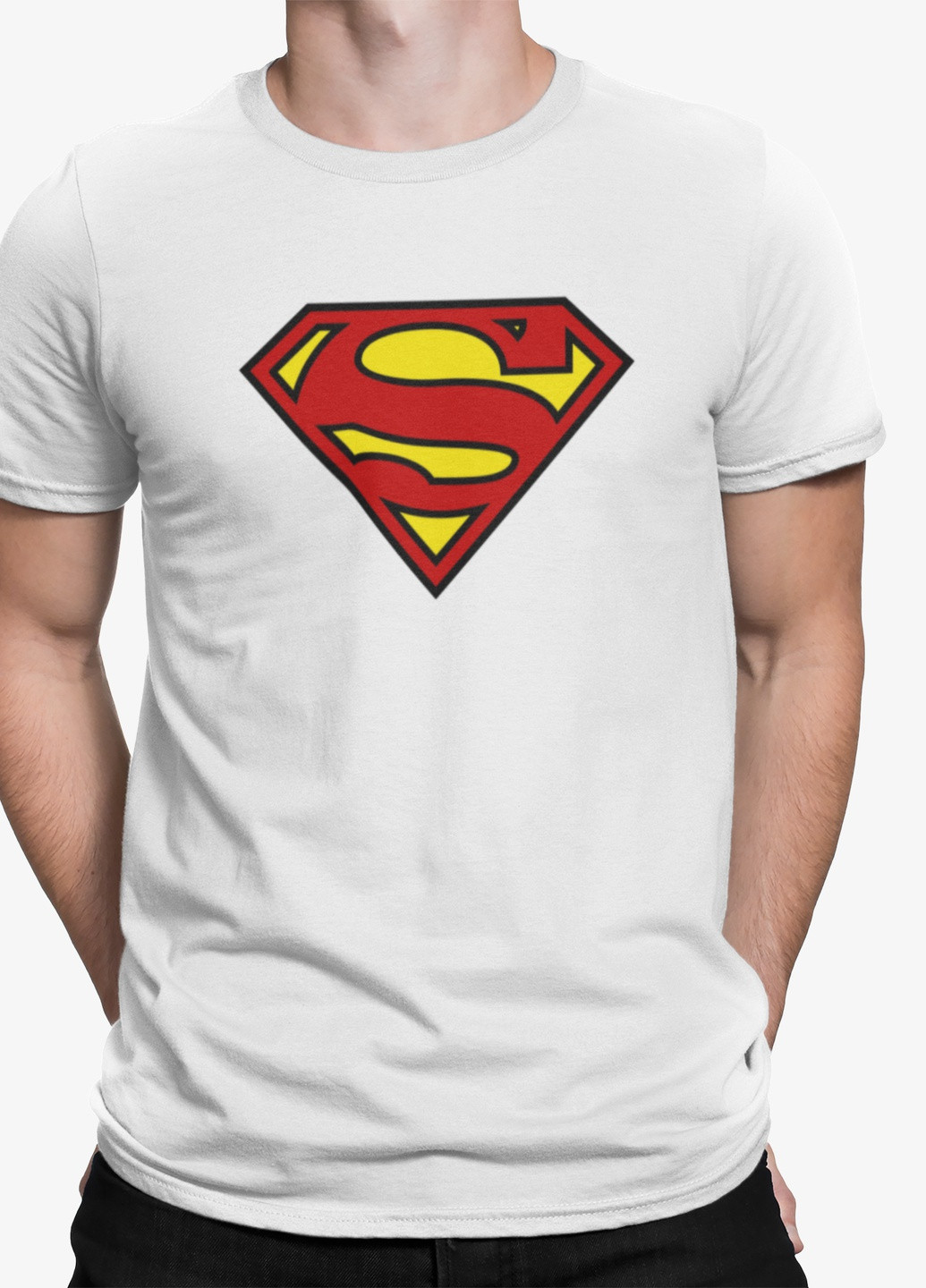 Біла футболка чоловіча біла з принтом "superman" Maybel