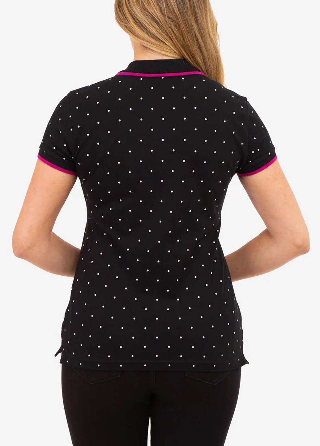 Черная женская футболка-поло U.S. Polo Assn. в горошек