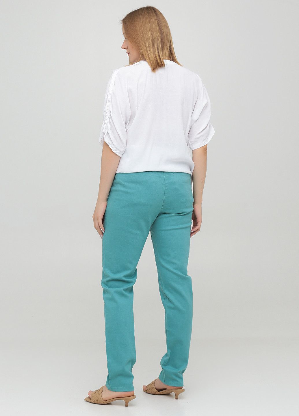 Светло-бирюзовые джинсовые демисезонные зауженные брюки Long Island