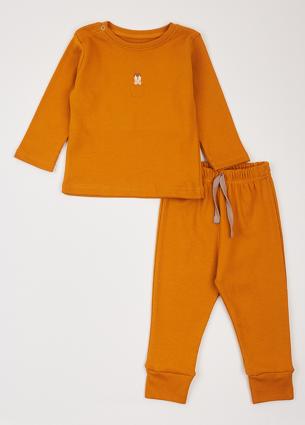 Гірчичний демісезонний комплект (лонгслів, штани) Фламинго