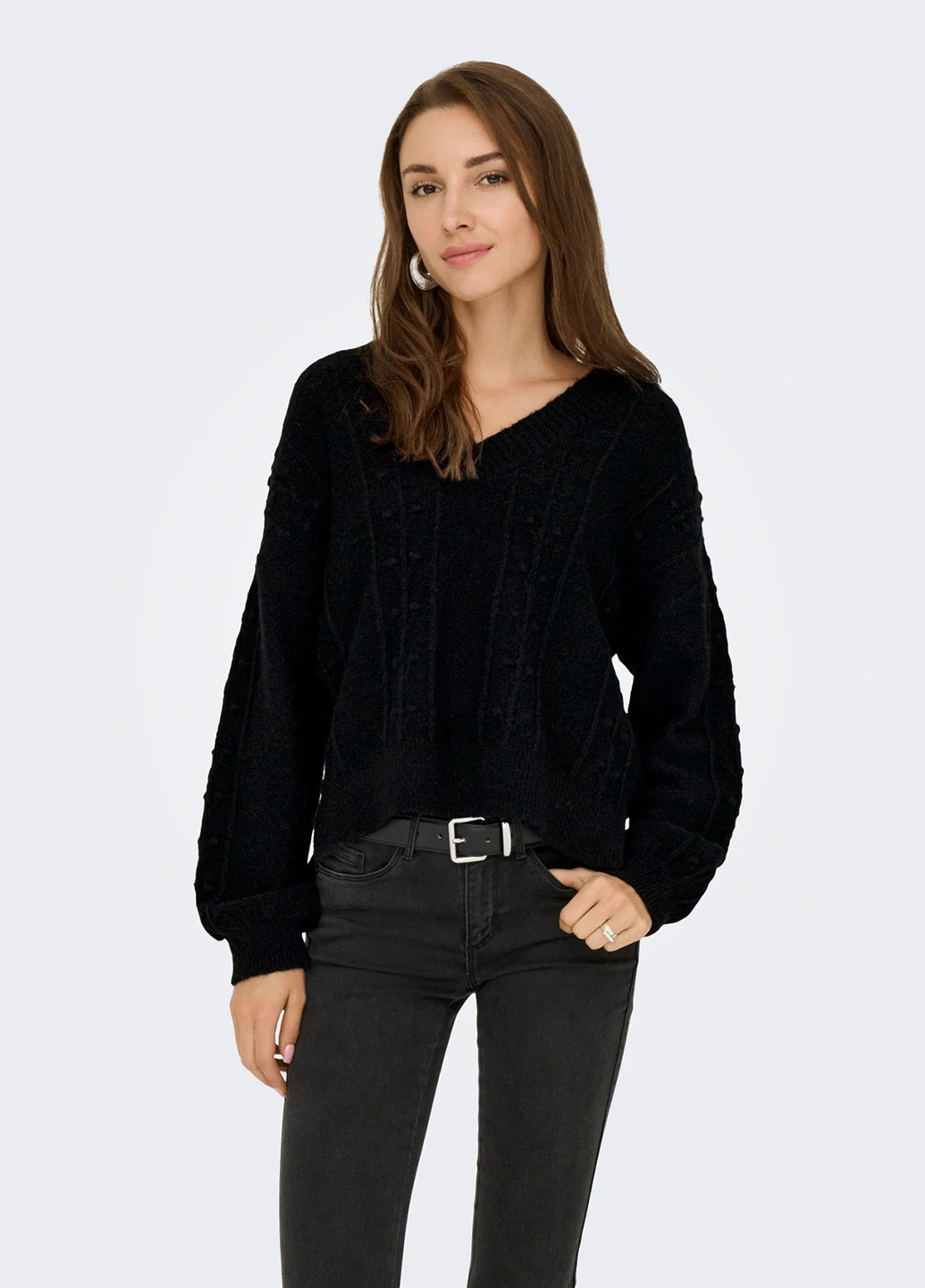 Черный демисезонный свитер пуловер Only