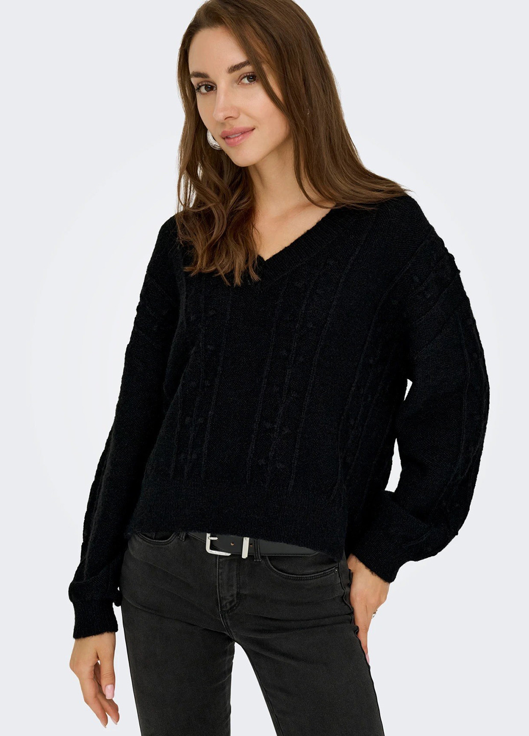 Черный демисезонный свитер пуловер Only