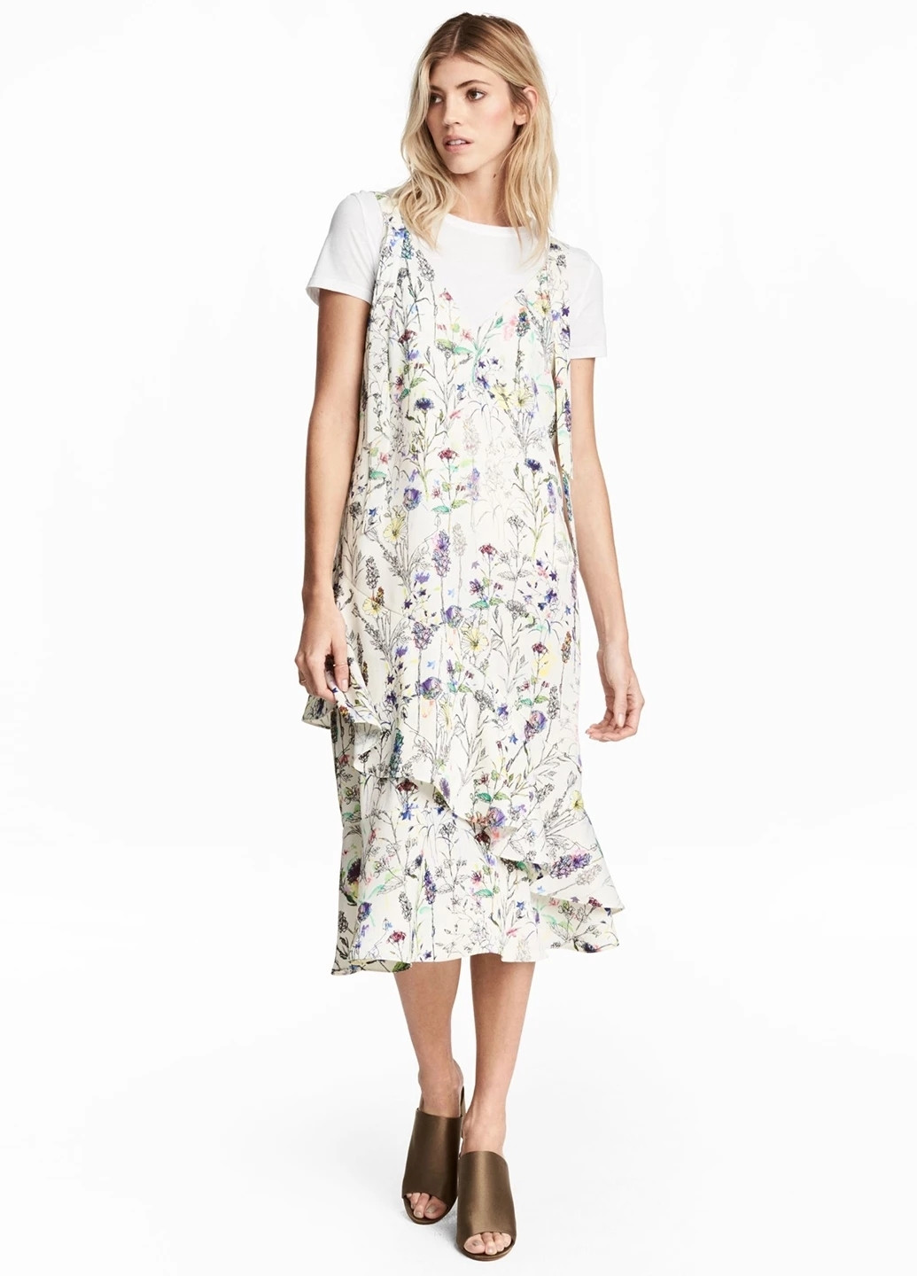 Білий кежуал сукня сукня-комбінація H&M з квітковим принтом