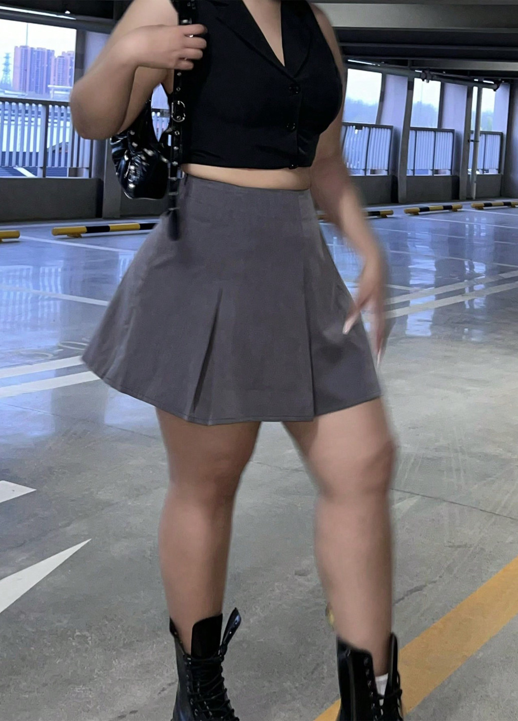 Темно-серая кэжуал однотонная юбка SHEIN а-силуэта (трапеция)