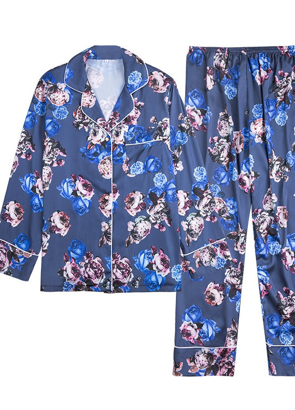 Синя всесезон піжама жіноча сапфір рубашка + брюки Berni Fashion 54195