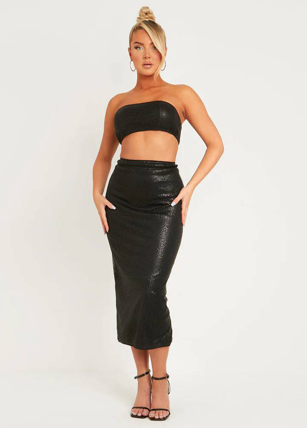 Черный летний комплект (топ, юбка) Missy Empire